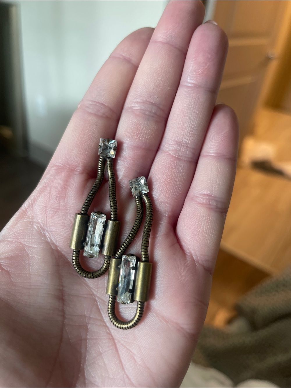 Auden Vintage-Style Brass Drop Earrings with Clear Crystals